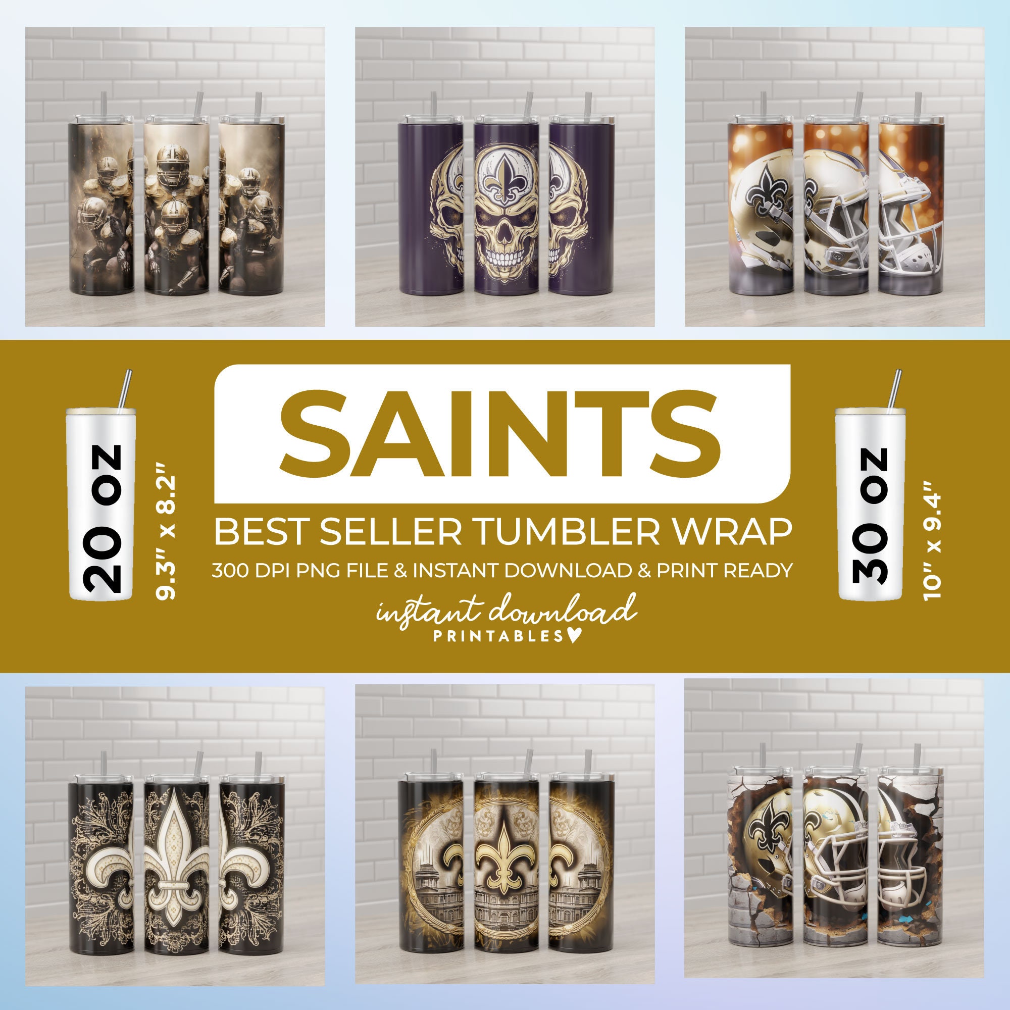 New Orleans Saints Glitter Tumbler Wrap PNG - Instant Download - Comme