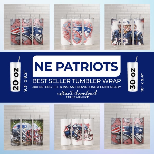 NE Patriots Bundle 20oz 30oz Skinny Tumbler Sublimation, Football Team, Football Tumbler, American Football Tumbler, Straight Tumbler