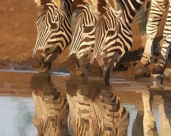 Printable wall art of zebra drinking water