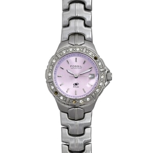 Fossil Ladies Pink Dial Divers Wrist Watch Stainless Steel Quartz Movement