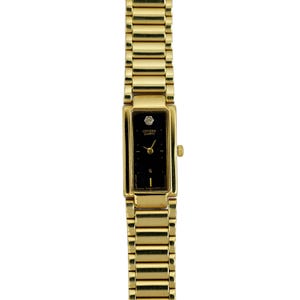 Montre à quartz Citizen vintage des années 1990 pour femme, plaquée or, style tank