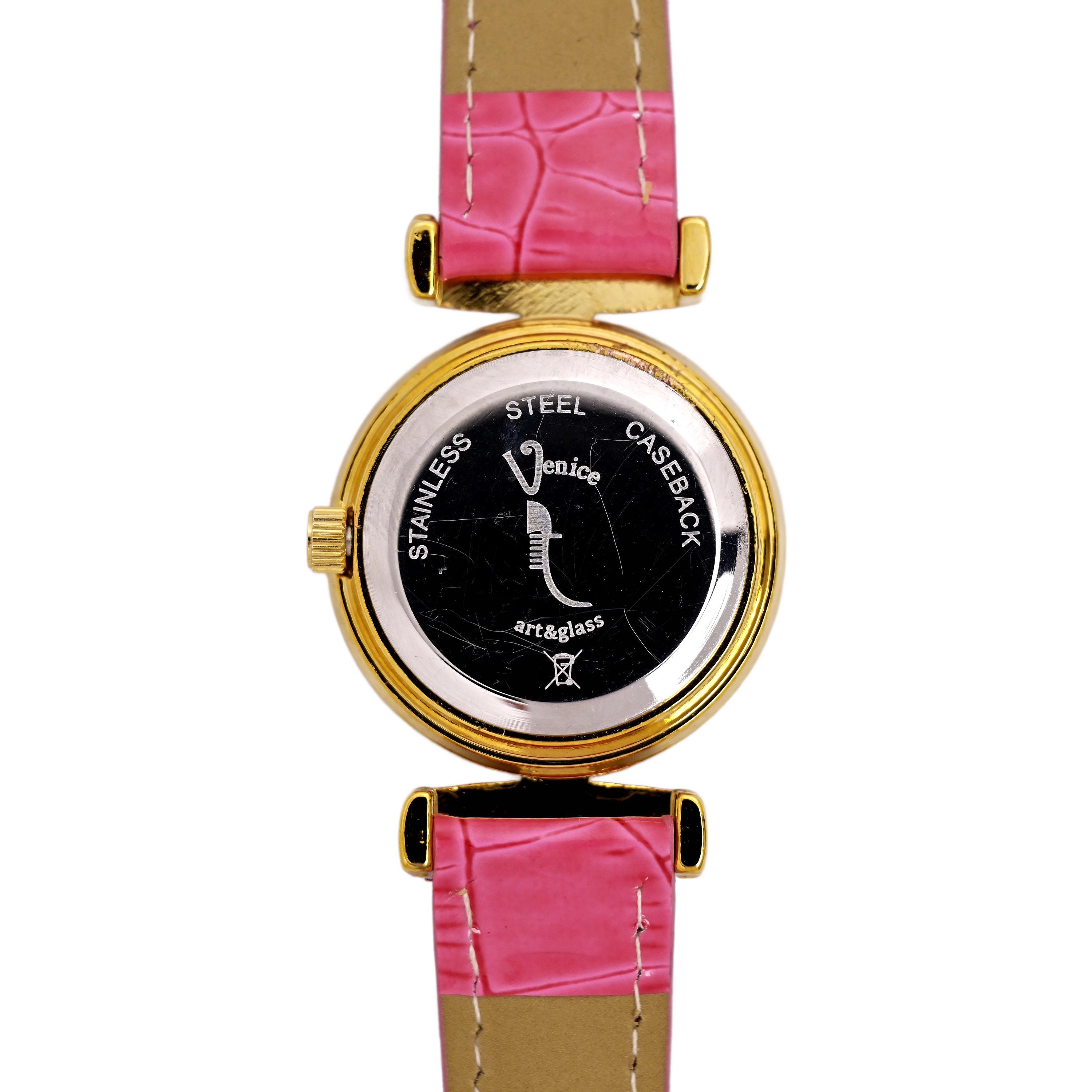 Venice Murano Art & Glass Gold Plated Ladies Pink Leather 