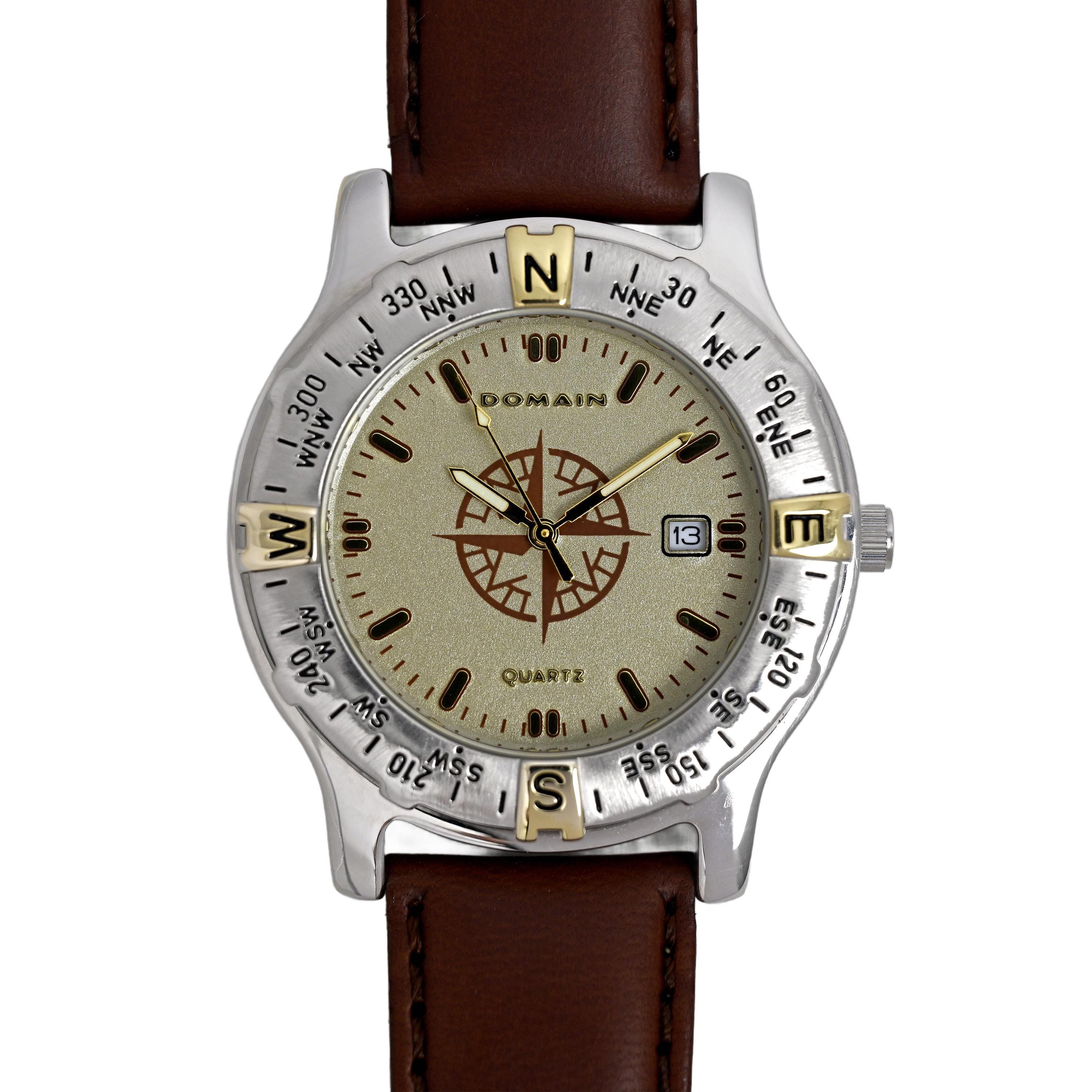 KAY アメリカンヴィンテージ Domain Compass Men's Watch by Mary Kay Brown Genuine Leather 41mm