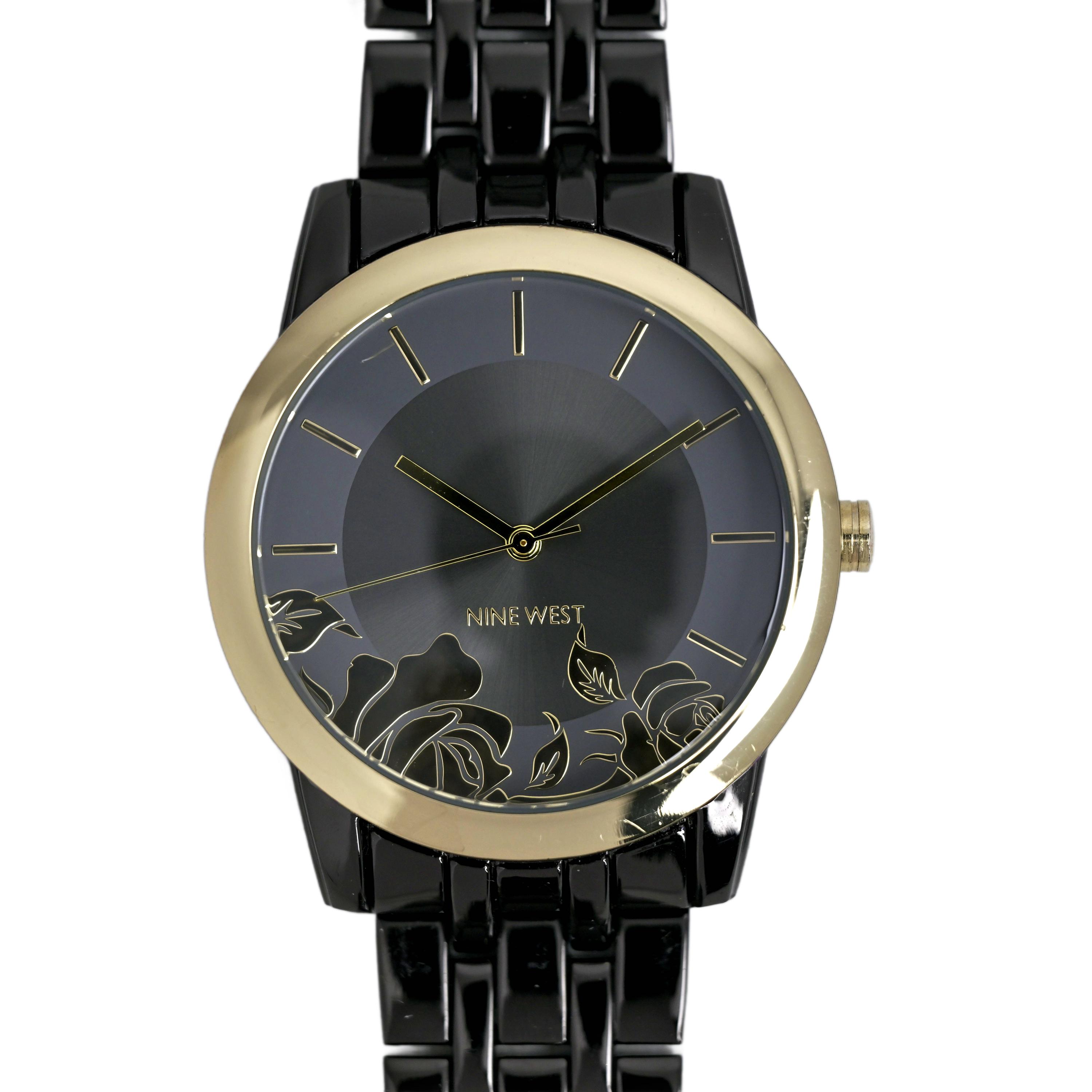 Nine West Women\'s Gold Black Analog Quartz Textured Dial Classic Bracelet Watch Nine West Womens Watch 36mm MOP Dial Rose Gold Black Faux  main image 2