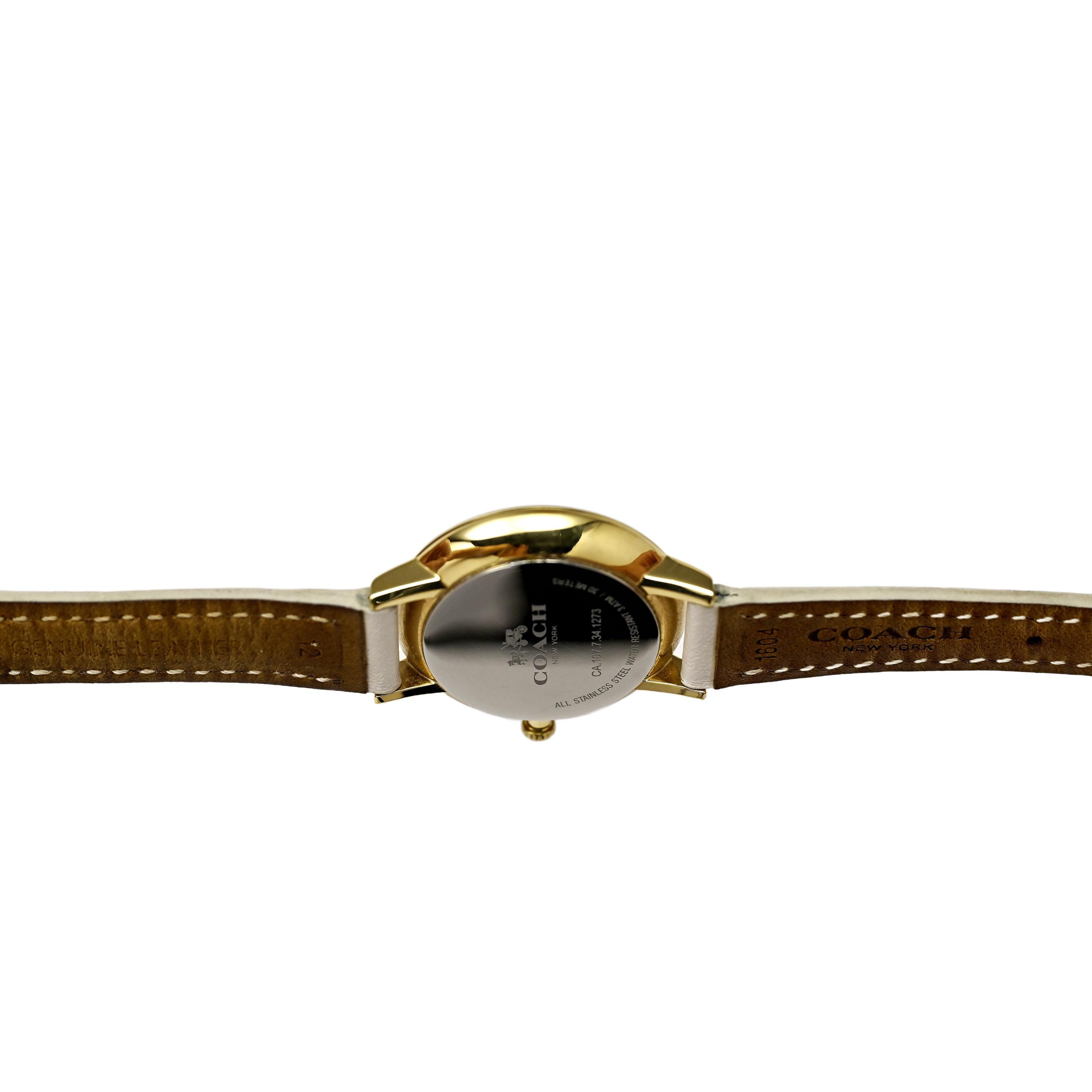 Coach Ultra Slim Beige Dial White Leather Strap Women's