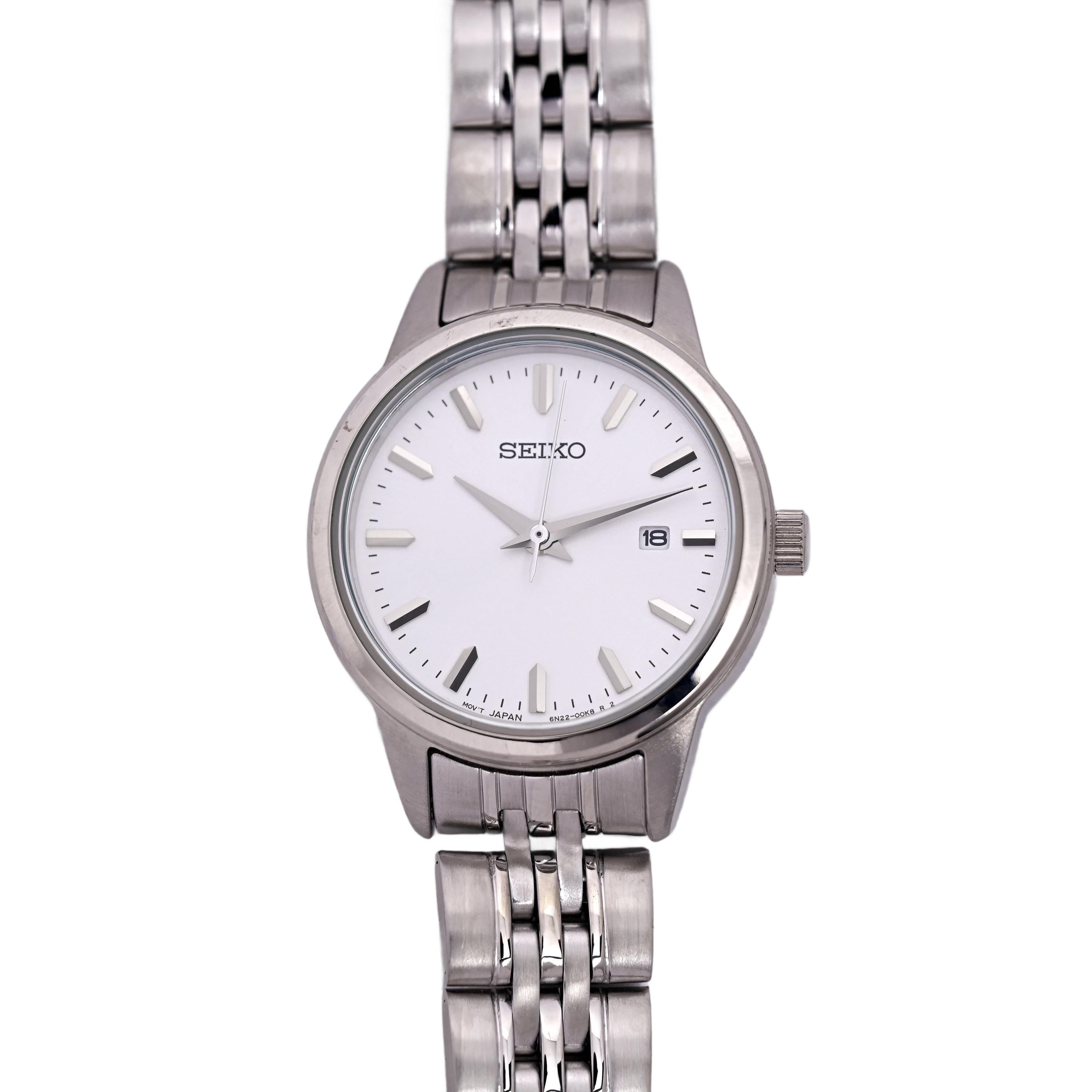 Seiko Ladies Watch Stainless Bracelet White Silver Dial Date Window WR100M Seiko Women main image 2