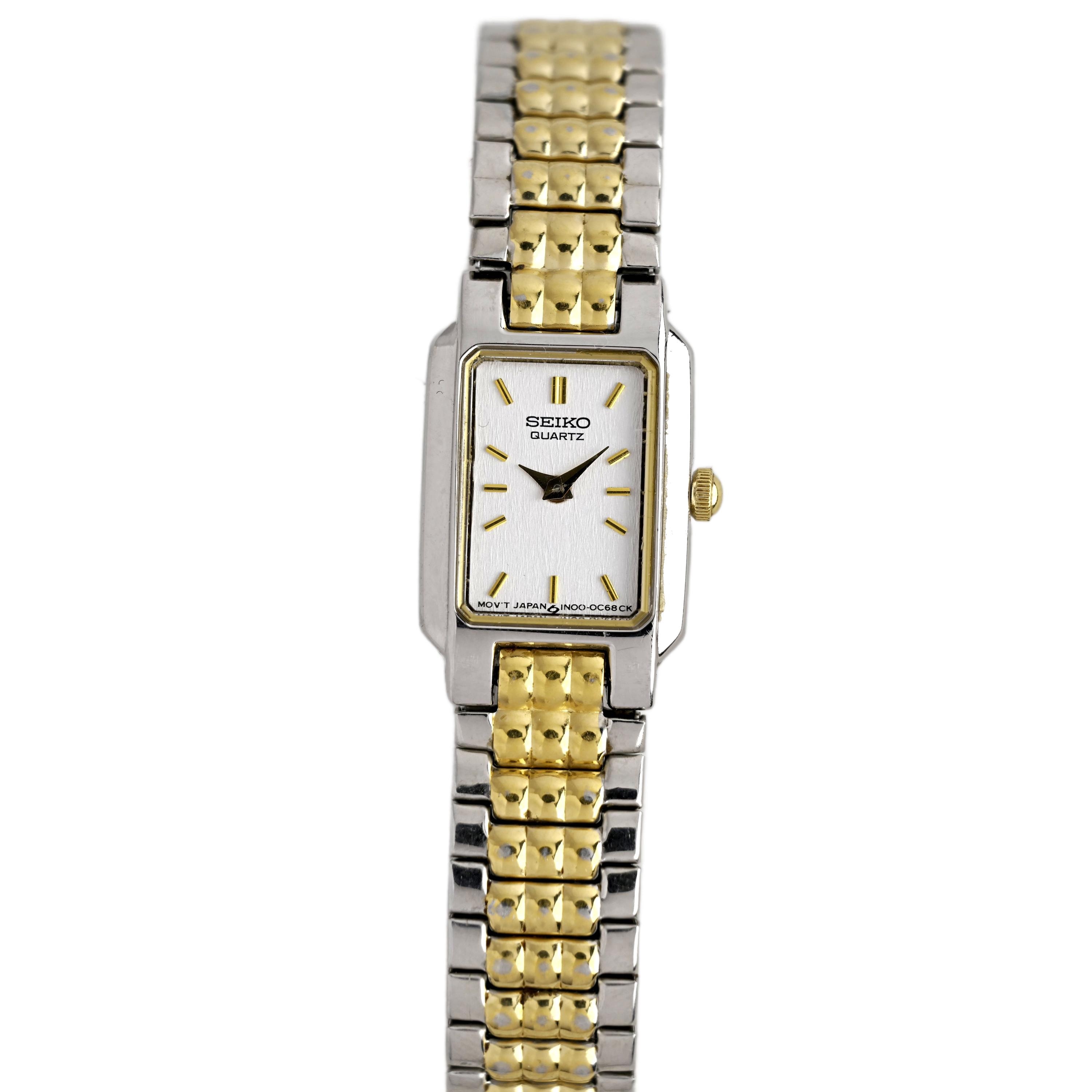 Seiko Ladies Watch Unique Two Tone Bracelet White Rectangular Dial Seiko Essentials Two-Tone Stainless Steel Bracelet Silver  main image 4