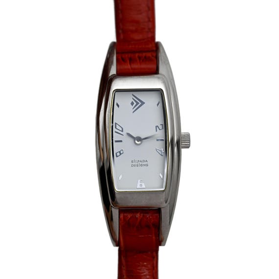 Silpada Designs Ladies Tank Red Genuine Leather Wrist Watch 