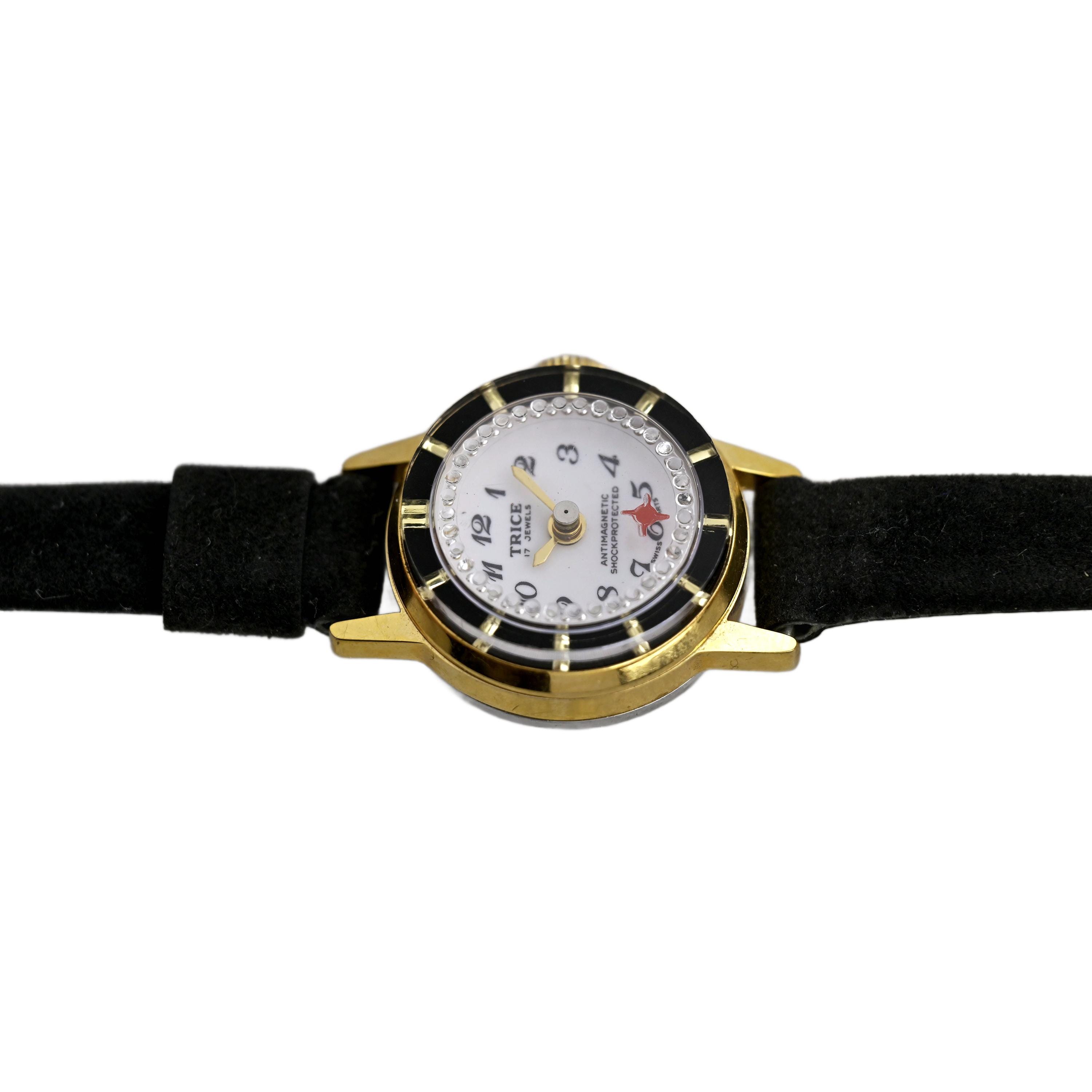 Trice Gold Tone White Dial Black Bezel 17 Jewels Black Strap  display picture 3