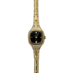 Jules Jurgensen Vintage 1990&#39;s Gold Ladies Quartz Black Dial Watch