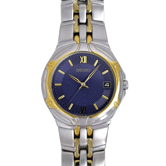 Seiko Men's Vintage 1990's 36mm Two Tone Blue Dial 7N42-6010 Watch