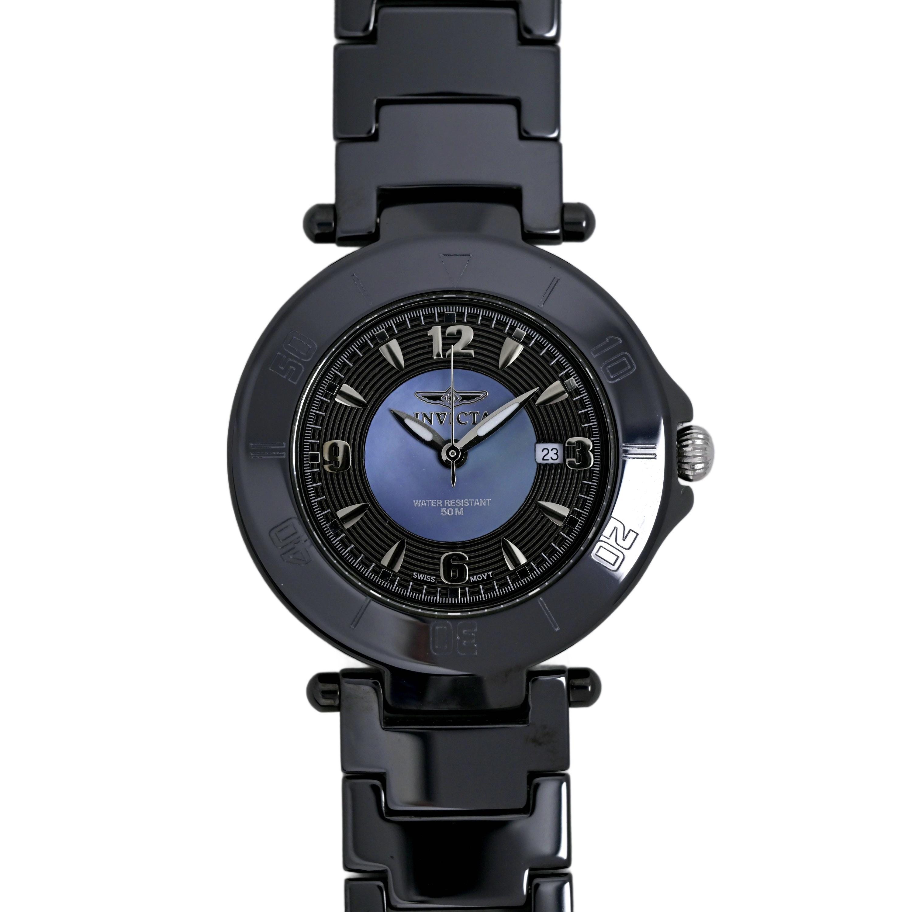 Invicta Solid Ceramic Black Ladies 35mm Wrist Watch Swiss Quartz ref 3935