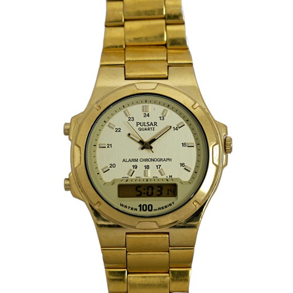 時計 SEIKO PULSAR ALARM CHRONOGRAPH MEMORY Pulsar by Seiko Watch Gold Plated Alarm Chronograph Digital