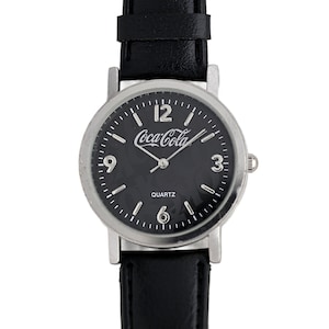 Coca-Cola Watch Black Patterned Dial Silver Tone Quartz