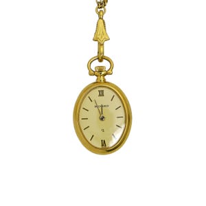 Bucherer Flower Enameled Vintage Necklace Pendent Watch Ladies Gold Plated Swiss