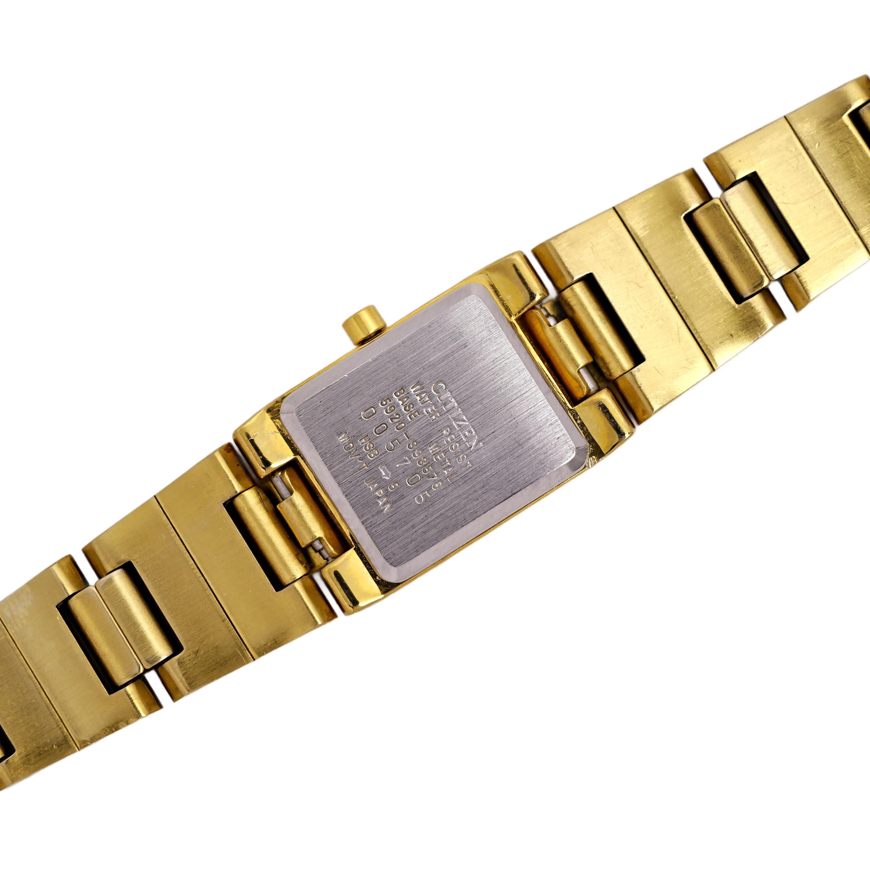 Citizen Quartz Tank Gold Tone Ladies Wrist Watch Black Dial
