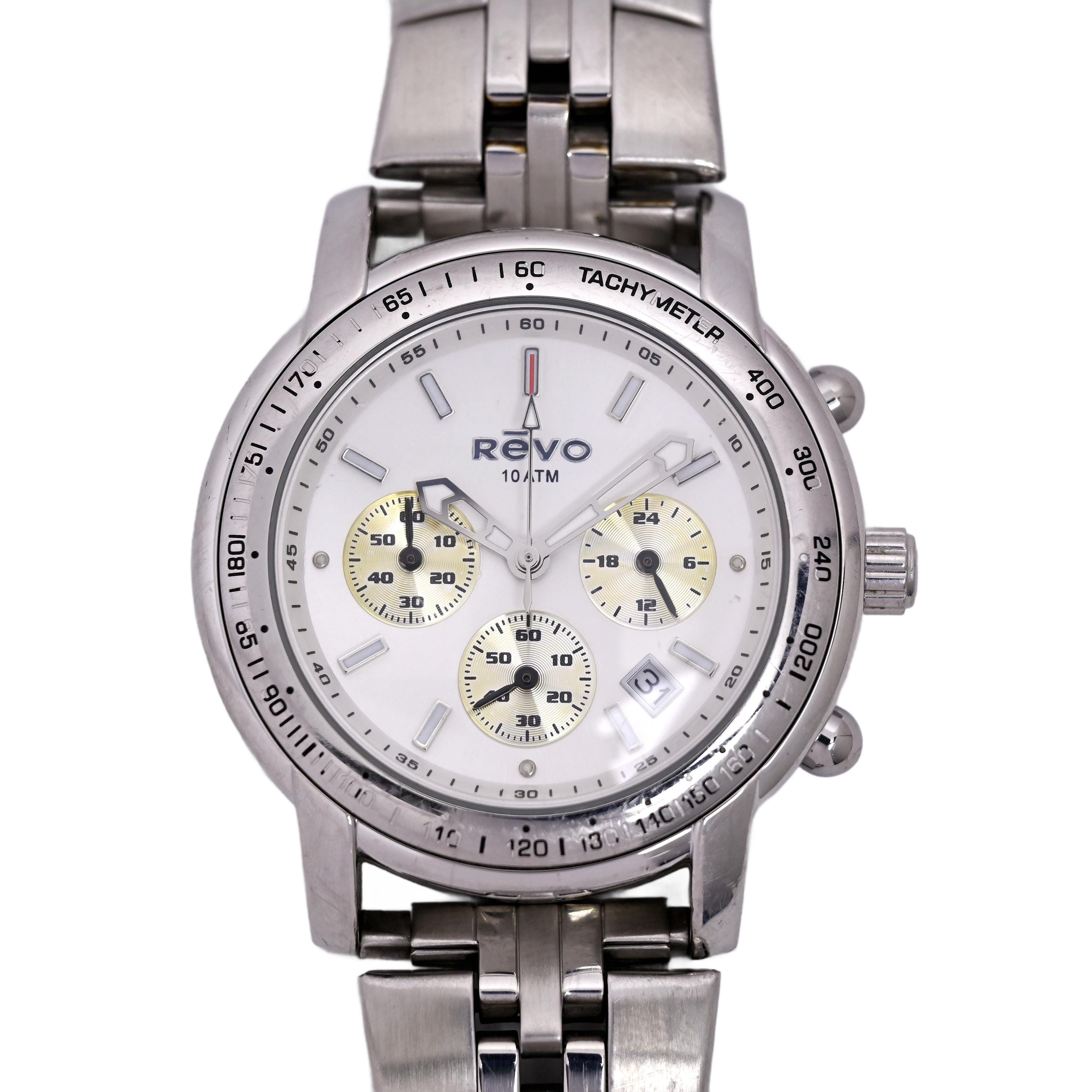 WATCH REVO 品川店専用 Revo Chronograph 10ATM White Dial Steel Bracelet - Etsy