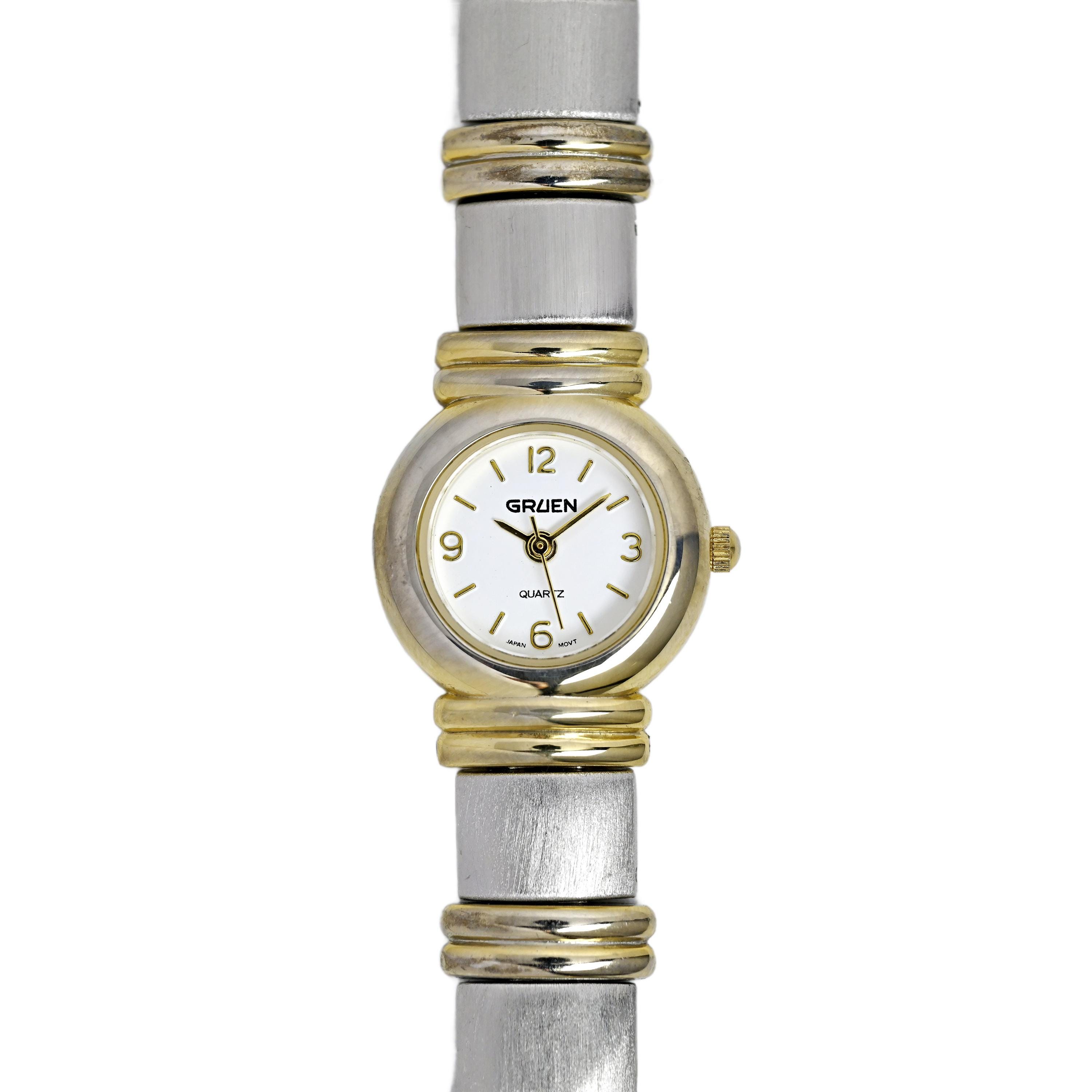 Vintage Ladies Two-Tone Wristwatch in Silver and Gold Gruen Gruen Vintage Ladies Two Tone Wrist Watch 1990s Japan Made  main image 3