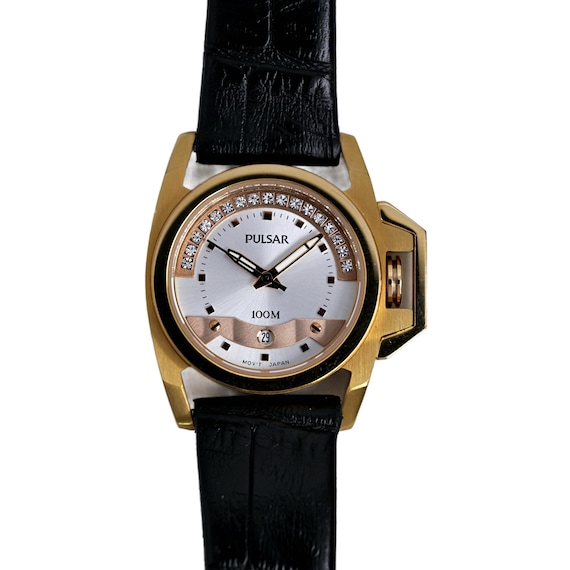 Pulsar Seiko Watch Gold Plated Swarovski Crystals White Dial  display picture 2