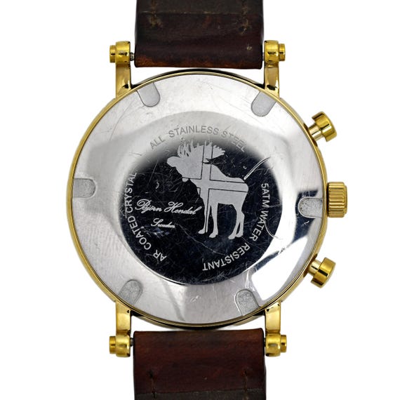 Bjorn Hendal Varberg Sweden Chronograph Gold Bezel Black Dial Watch Domed 44mm