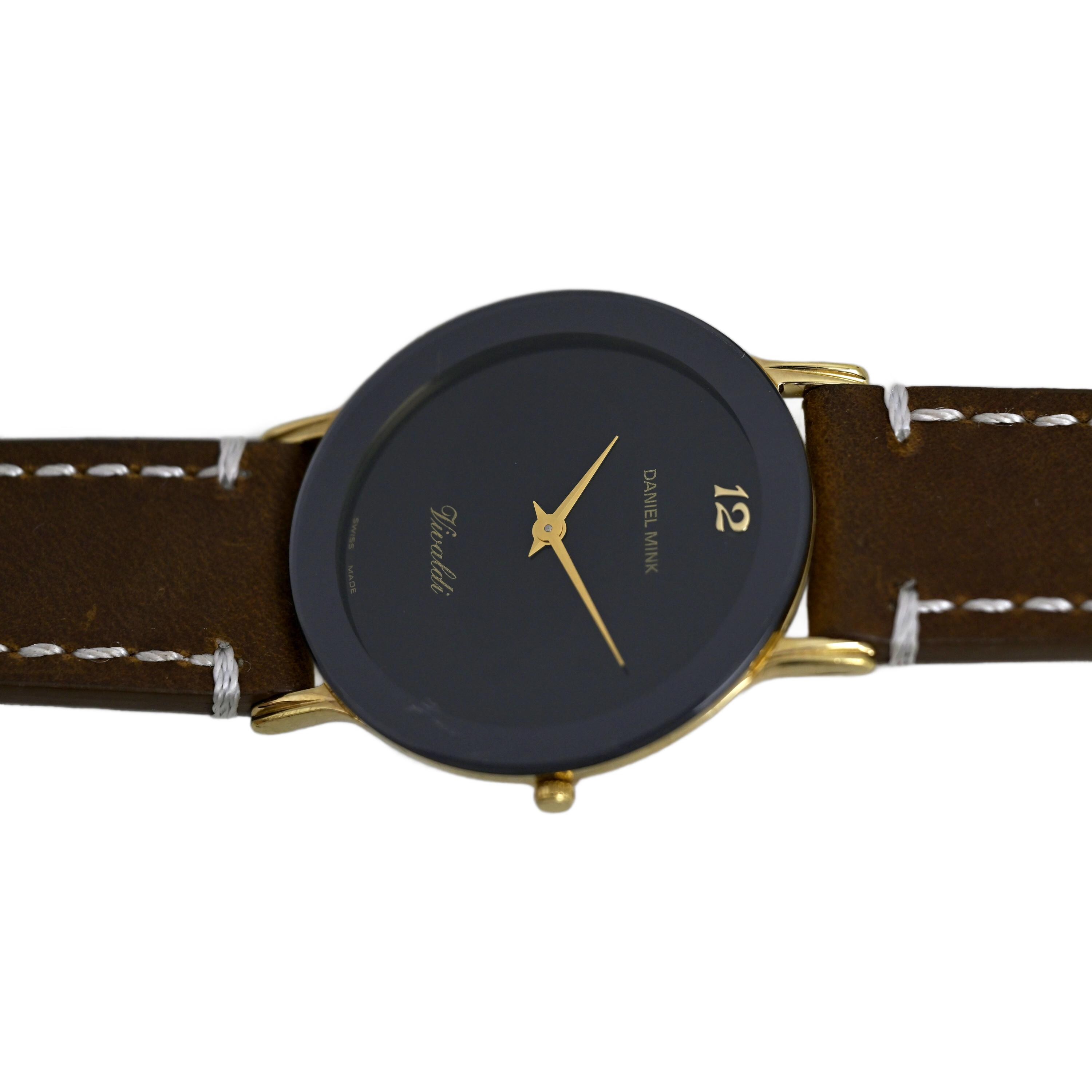 Daniel Mink Vivaldi Swiss Made Gold Plated Black Dial Brown  display picture 2