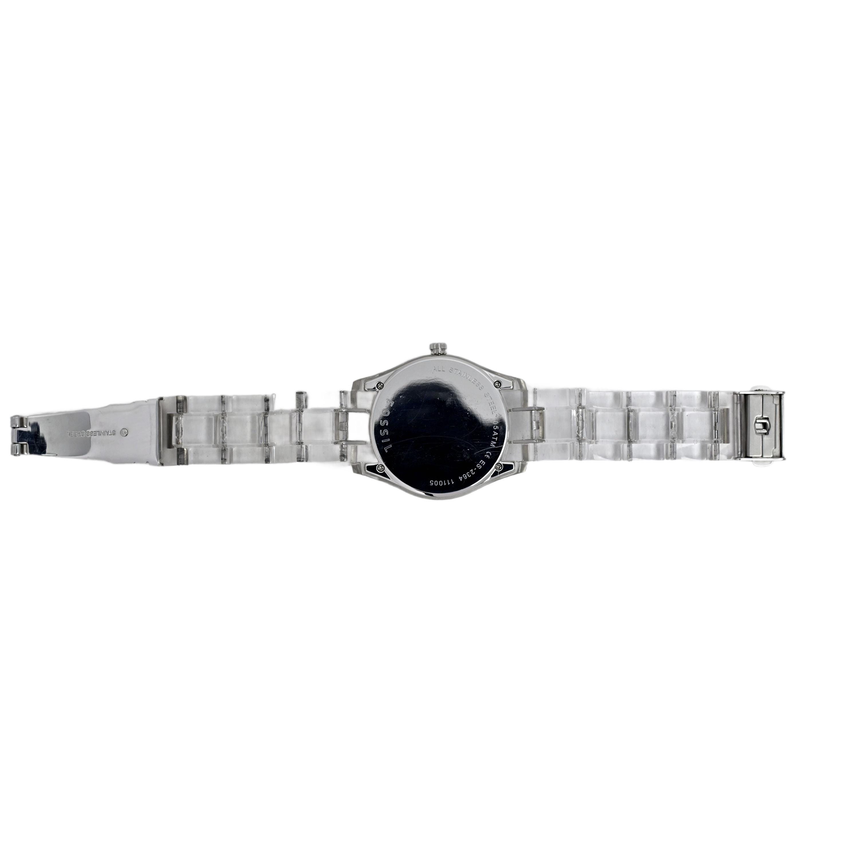 Fossil Ladies White Dial Resin Bracelet Diamond Bezel Day 