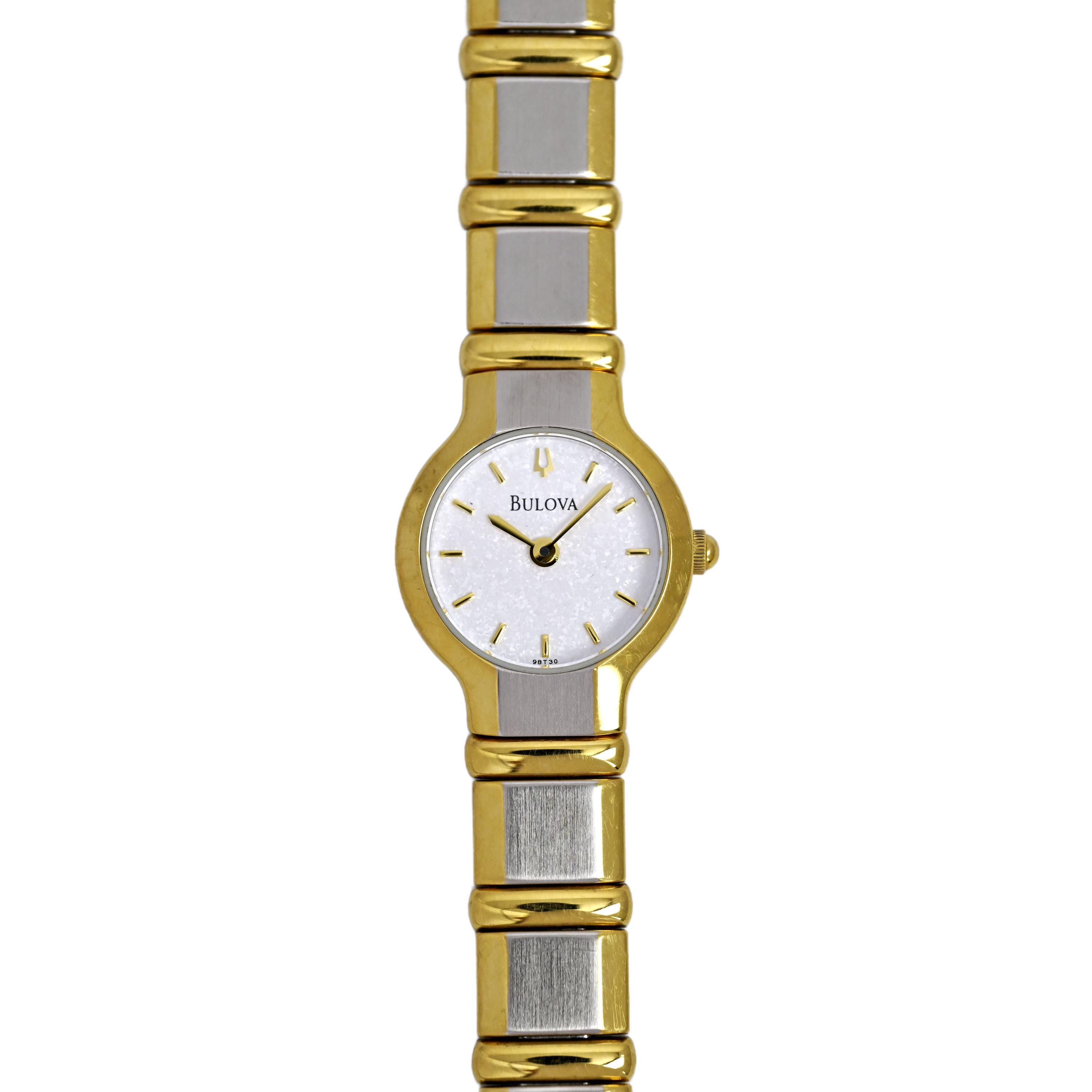 Bulova Ladies Watch Two-Tone Bracelet White Dial Gold Markers 98t64 Bulova Ladies Two Tone 98T30 Gold Plated Cocktail Watch 20mm  main image 4