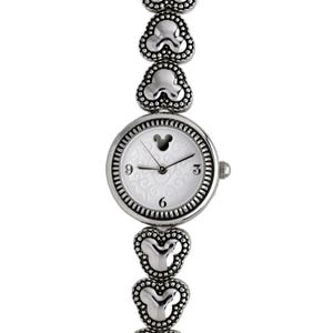 Disney Ladies Silver Watch White Dial Mickey Mouse Heart Link 5 5 inch Bracelet image 1