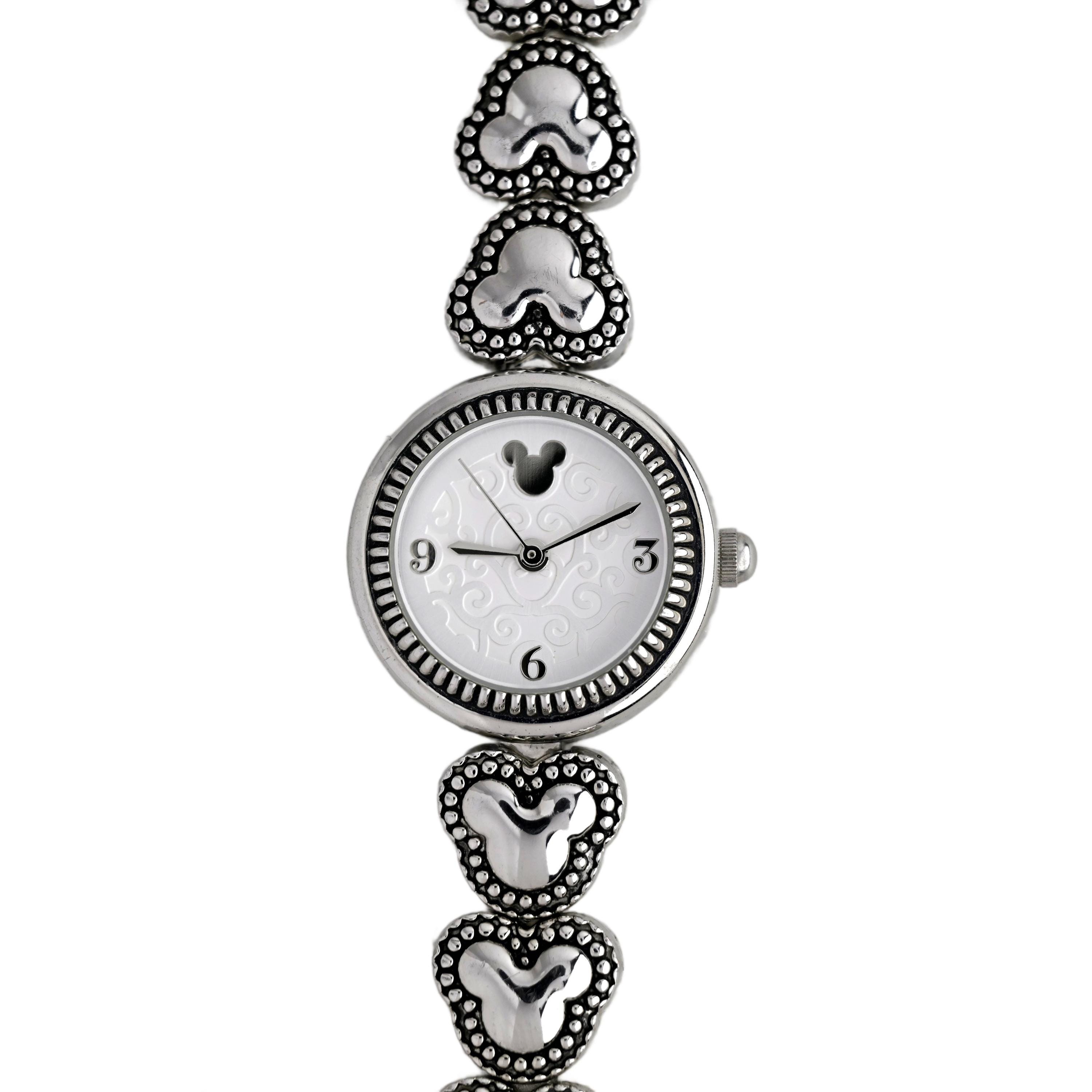Disney Ladies Silver Watch White Dial Mickey Mouse Heart 