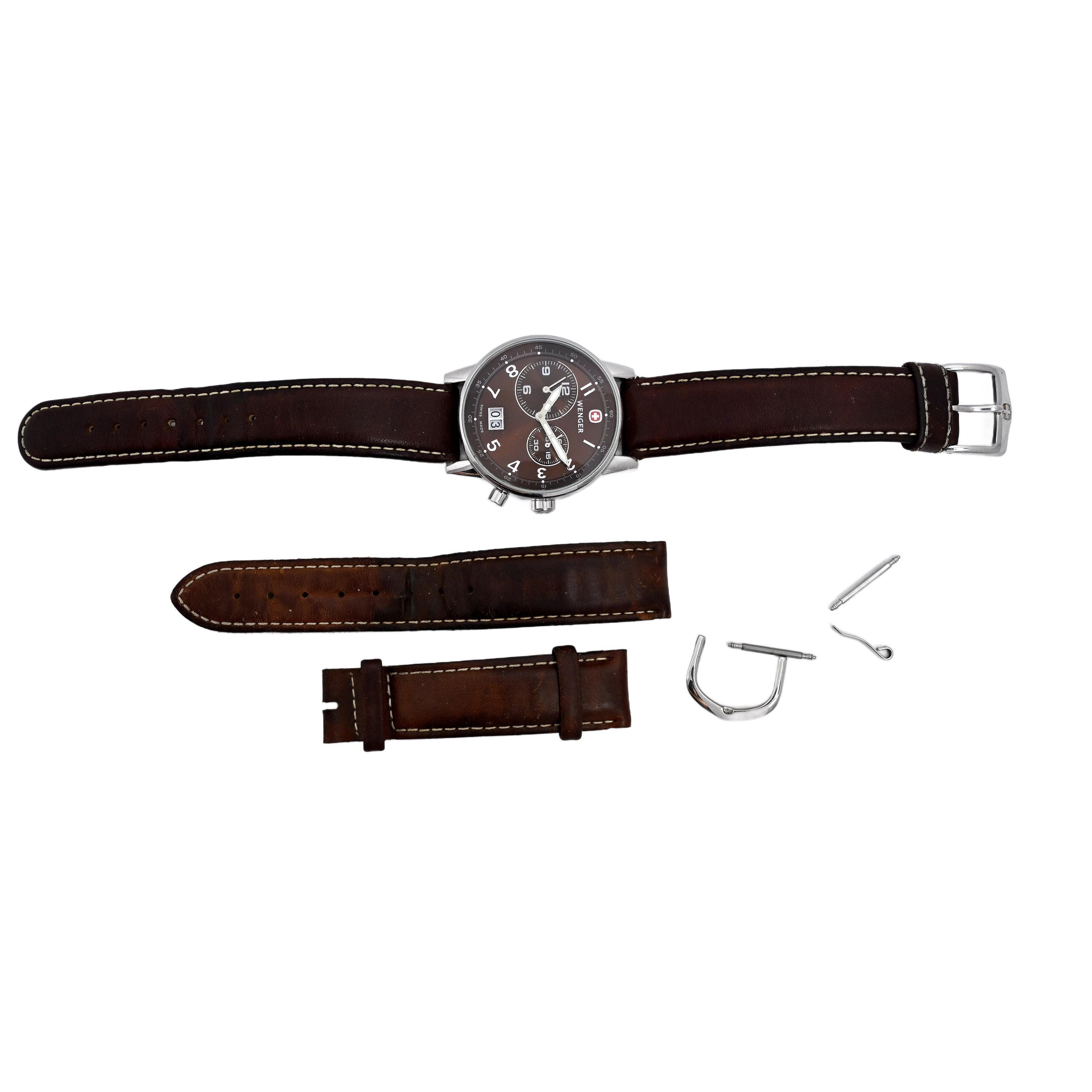 Swiss Army Wenger Commando Dual Time Brown Dial 40mm Big Date Wrist Watch