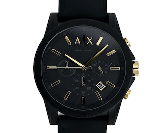 Armani Exchange 44mm Men's Chronograph Wrist Watch AX7105 Black Gold Dial