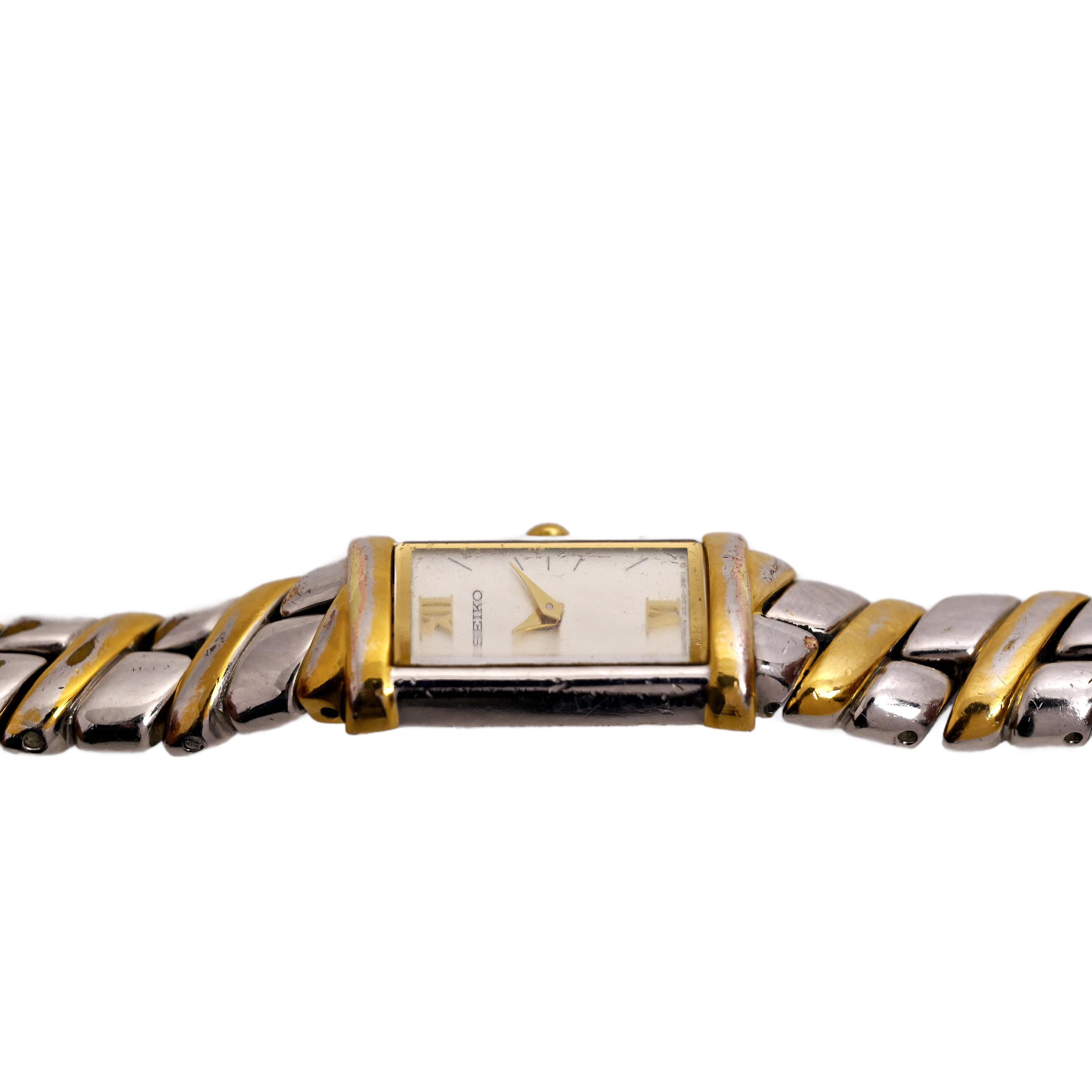 Seiko Ladies Watch Vintage Two Tone Bracelet Silver Dial Curve