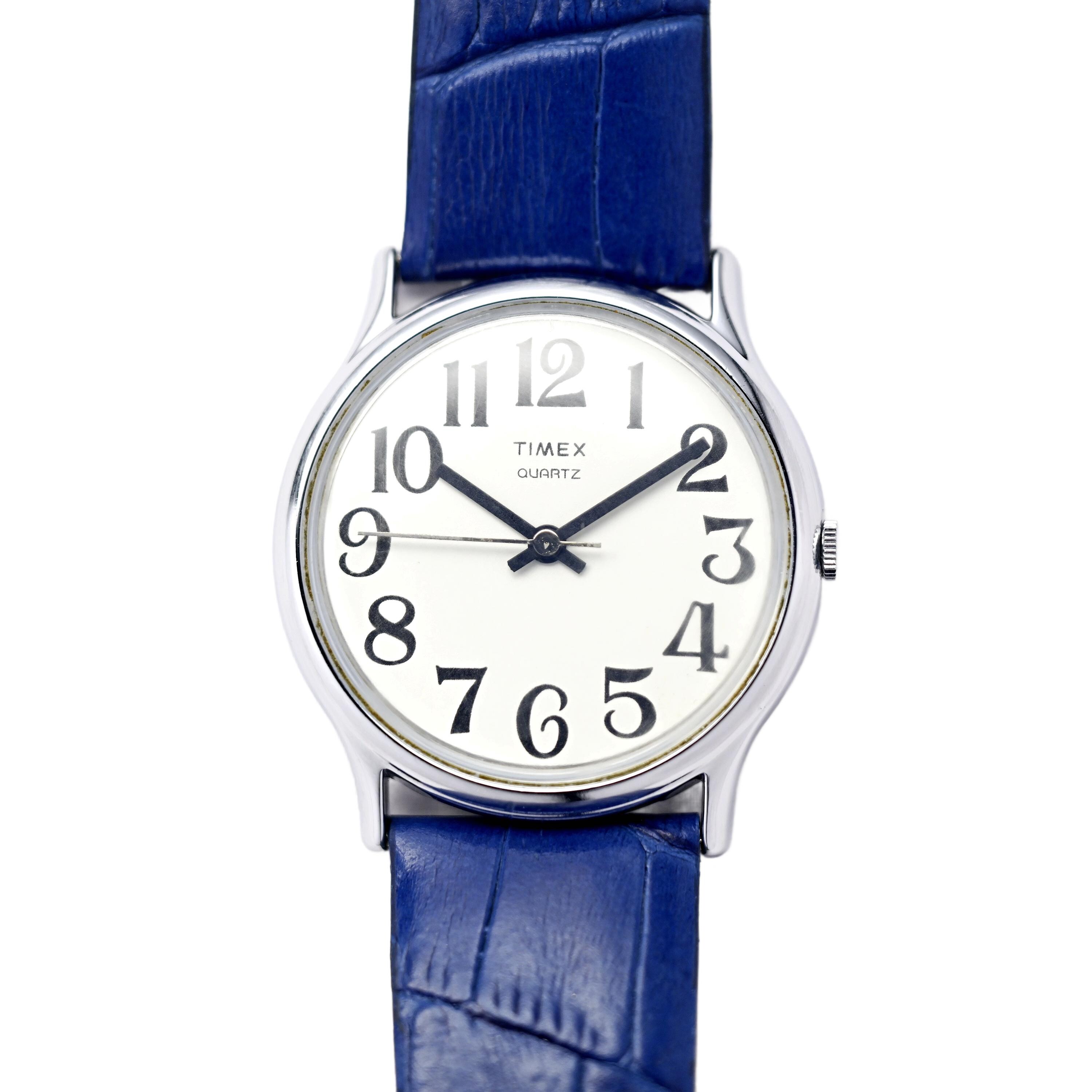 Timex Quartz White Arabic Dial Vintage 1980's 34mm Watch