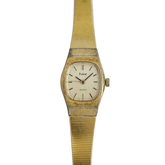 Pulsar Ladies Gold Tone Watch White Dial Expansion Bracelet Quartz