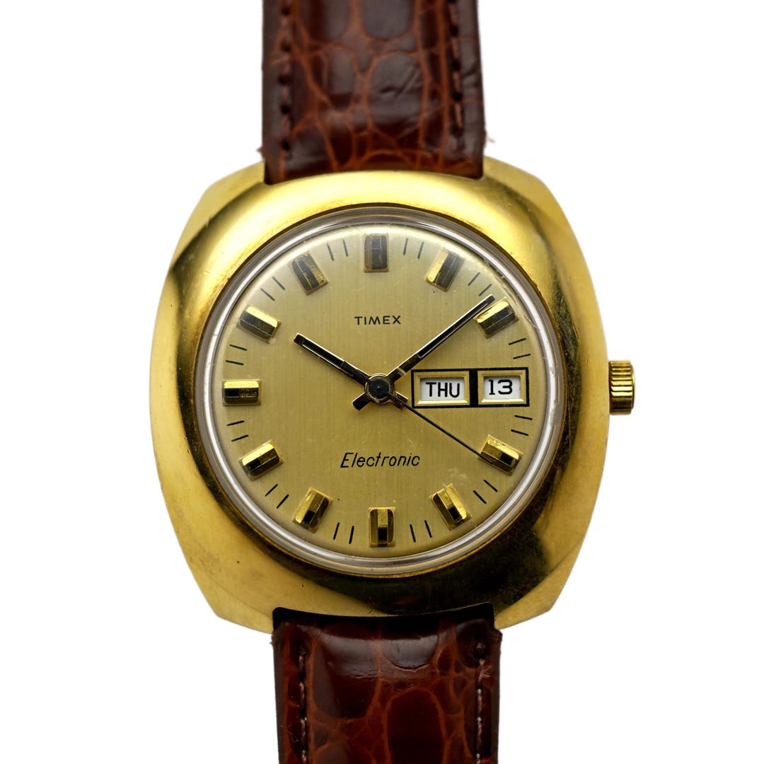 Timex Electric Gold Plated Gold Dial Day Date Vintage Watch 40mm Non Running - Etsy Timex Electric Gold Plated Gold Dial Day Date Vintage Watch 40mm Non Running - Etsy