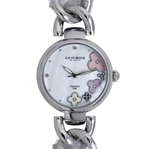 Akribos Ladies Diamond Dial Quartz Clover White Dial Wrist Watch