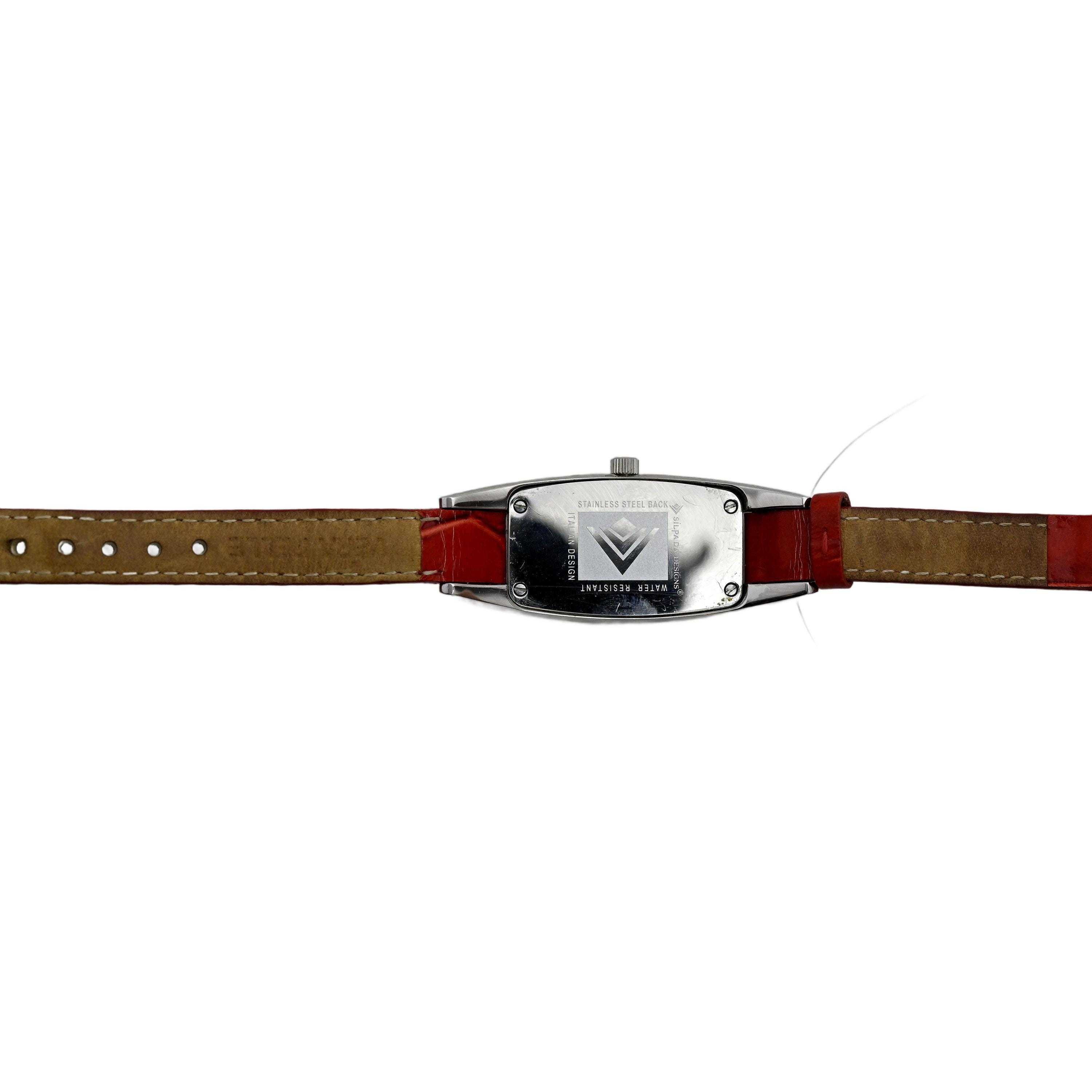 Silpada Designs Ladies Tank Red Genuine Leather Wrist Watch 