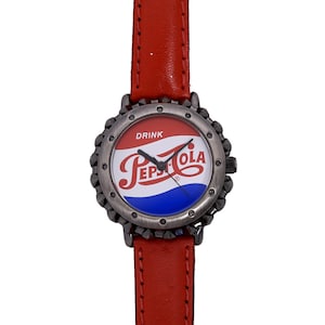 Pepsi Cola Vintage 90's Bottle Cap Wrist Watch Genuine Leather - Etsy
