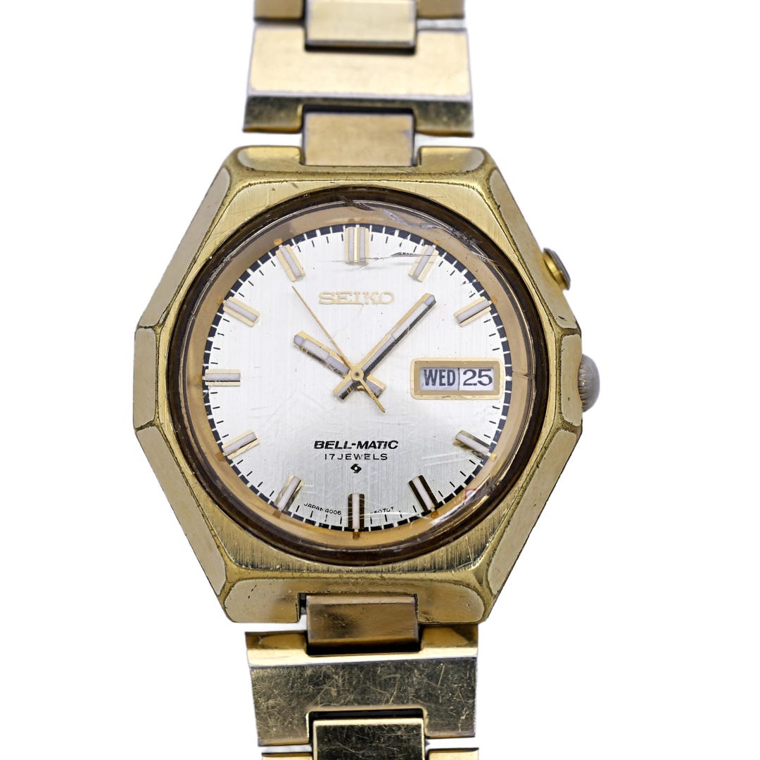 Seiko Vintage Bell-matic Alarm 17 Jewel Automatic 4006 6050 Gold
