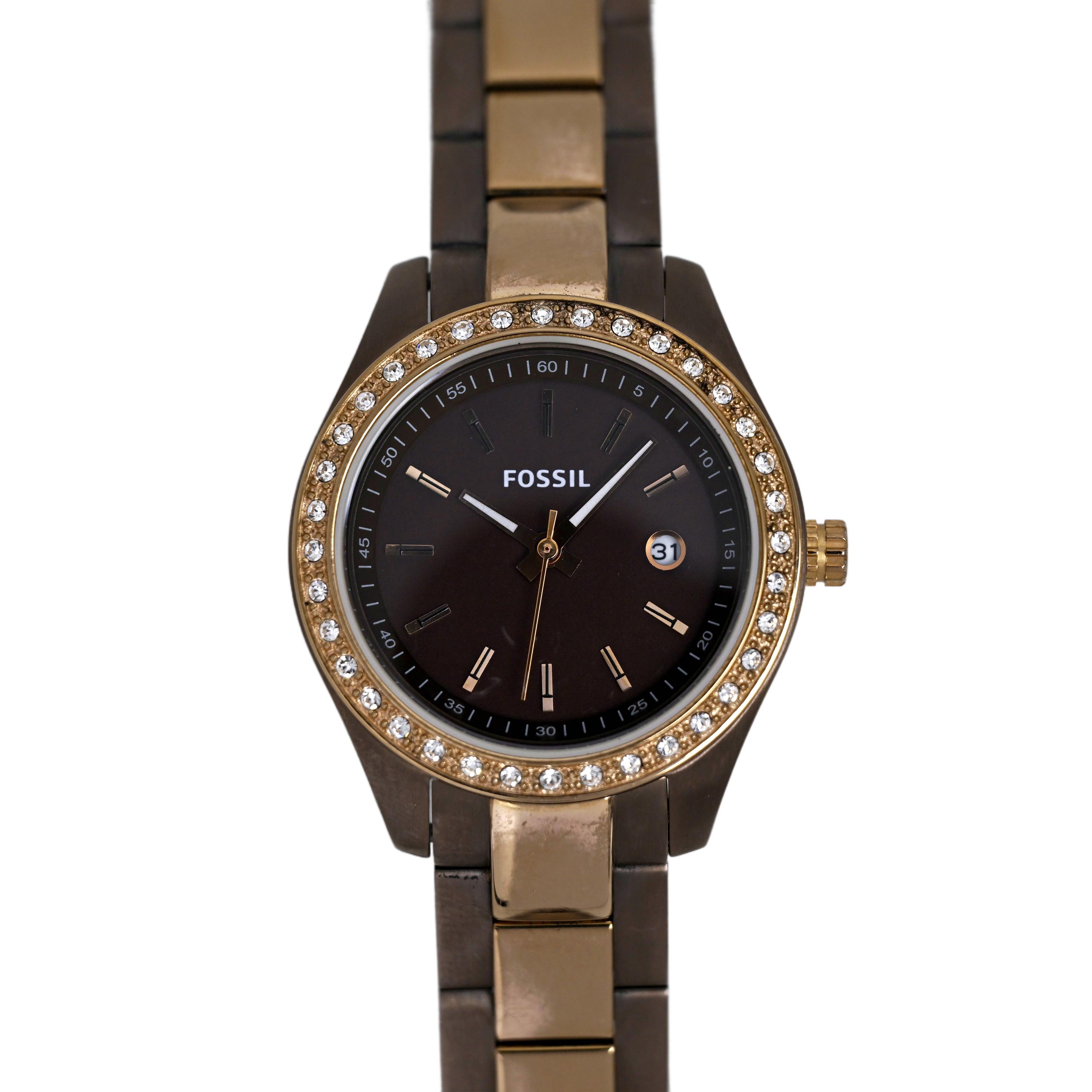 Fossil Women’s Gold-Tone Crystal Bezel Bracelet Watch FOSSIL Raquel Gold-Tone Stainless Steel Date Watch Case  main image 2
