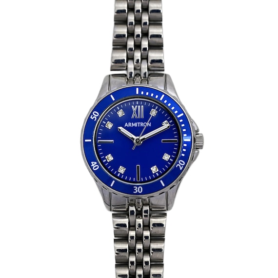 Armitron Quartz Ladies Blue Round Dress Watch Silver Tone - Etsy display picture 1