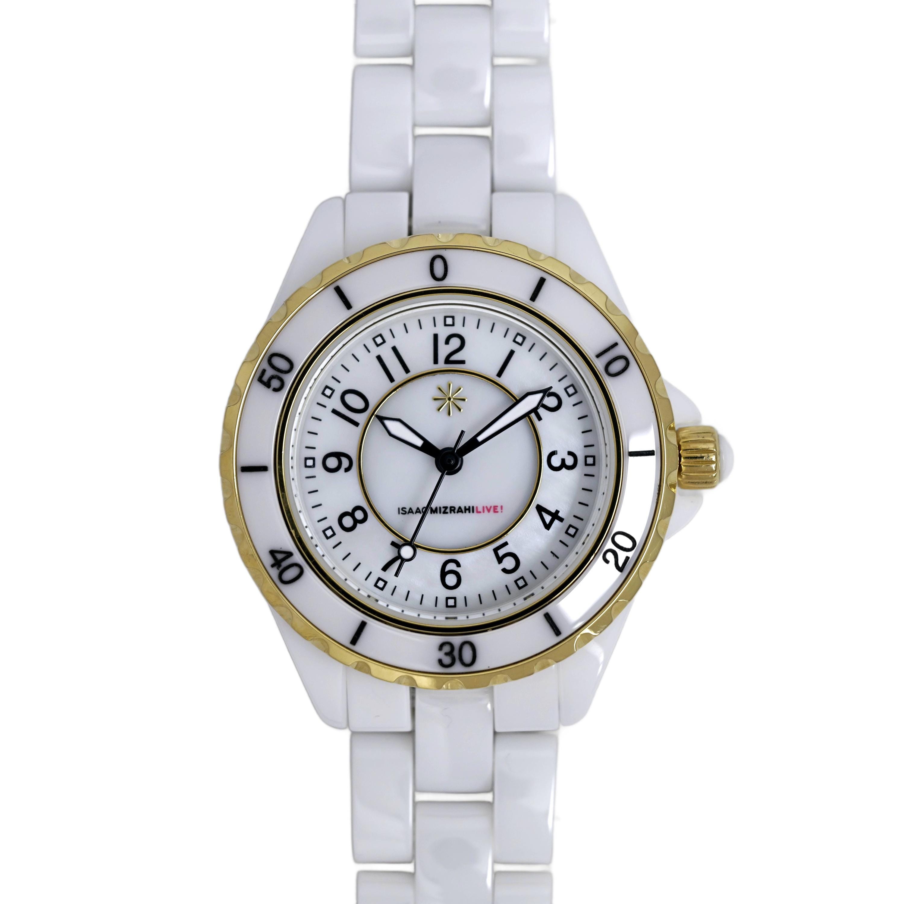 Isaac Mizrahi LIVE Ladies Watch White Ceramic Gold Bezel  display picture 3