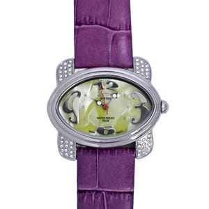 Activa Ladies Swiss Stainless Steel Quartz Watch Green Dial Purple Leather