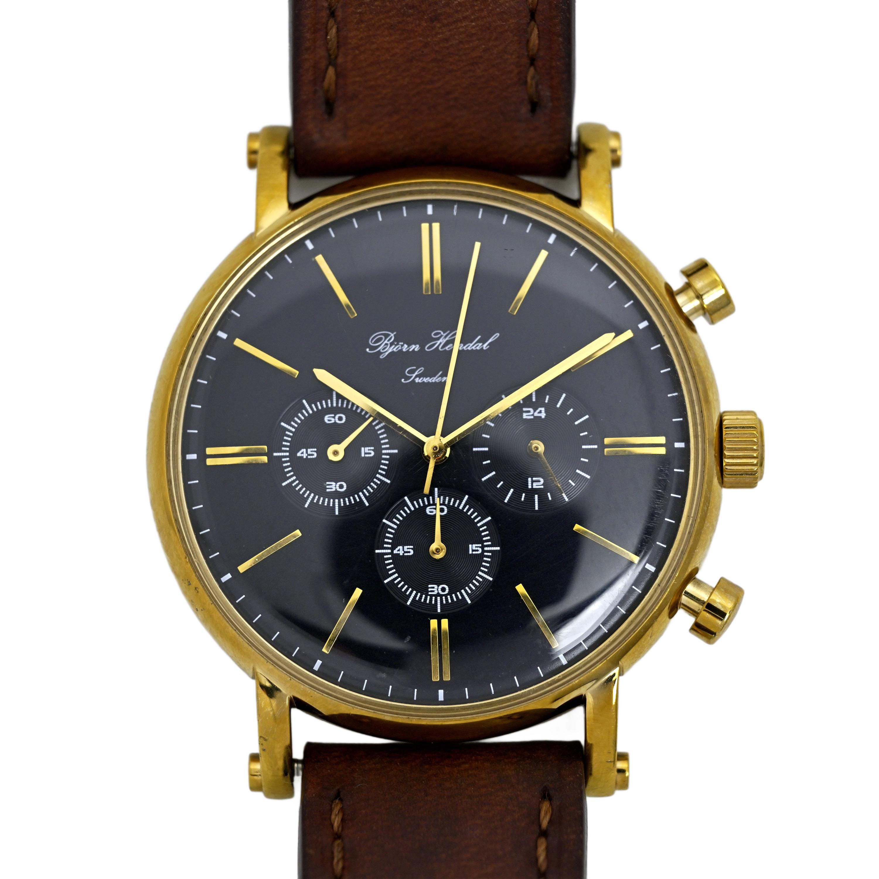Bjorn Hendal Varberg Sweden Chronograph Gold Bezel Black Dial