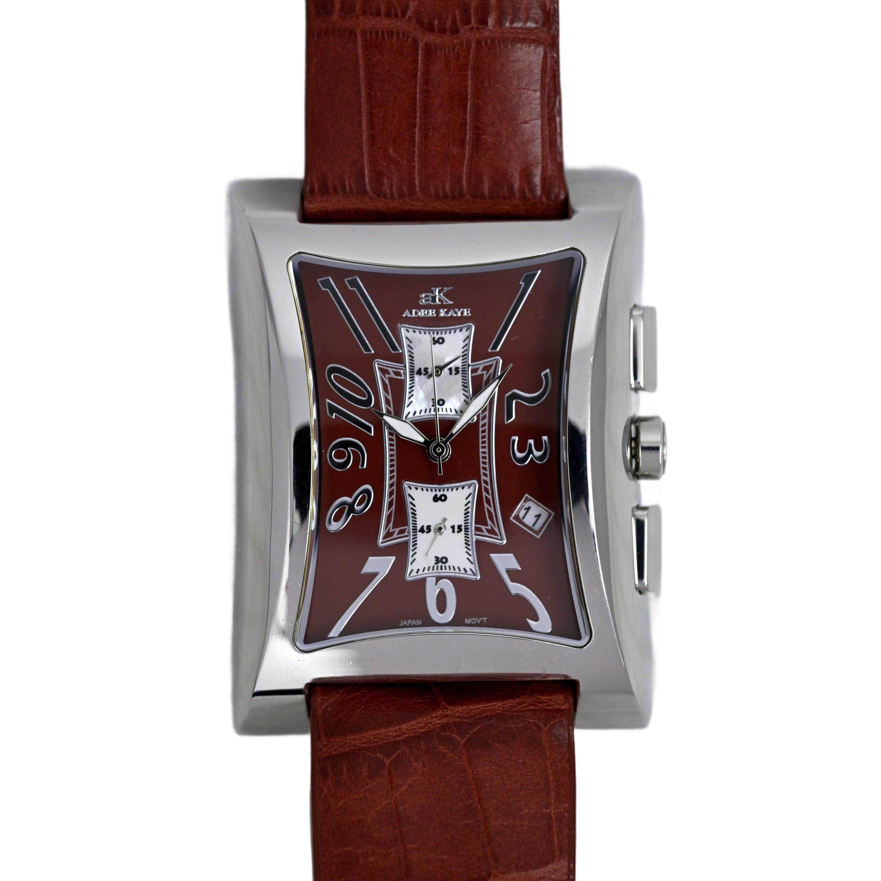 Adee Kaye XL Chronograph Mens Model AK1931M Brown Leather Japan