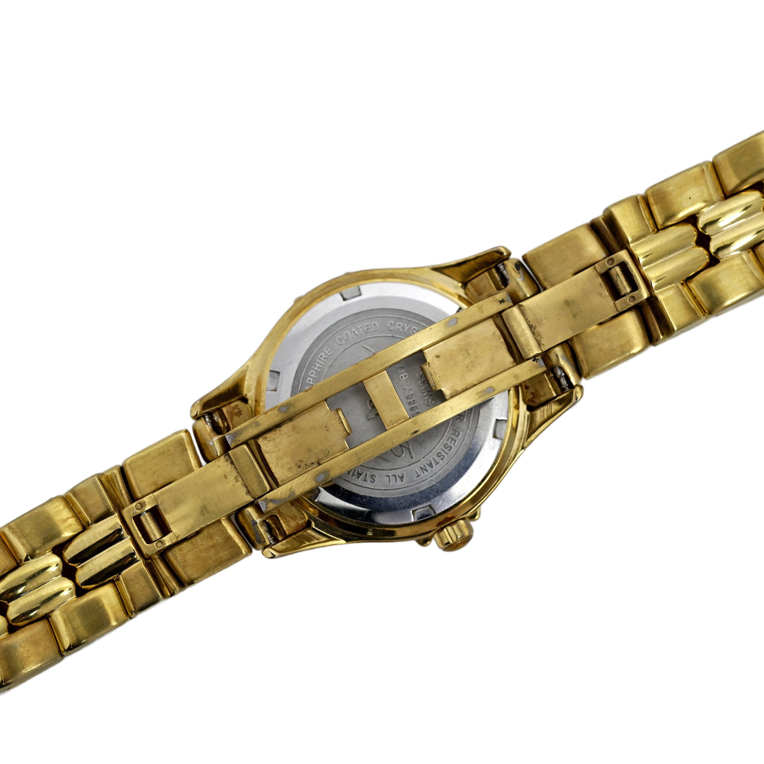 Lucien Piccard Stainless Steel Gold Tone Sapphire Bezel  display picture 3