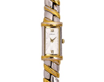 Seiko Ladies Watch Vintage Two Tone Bracelet Silver Dial Curve Crystal 13mm