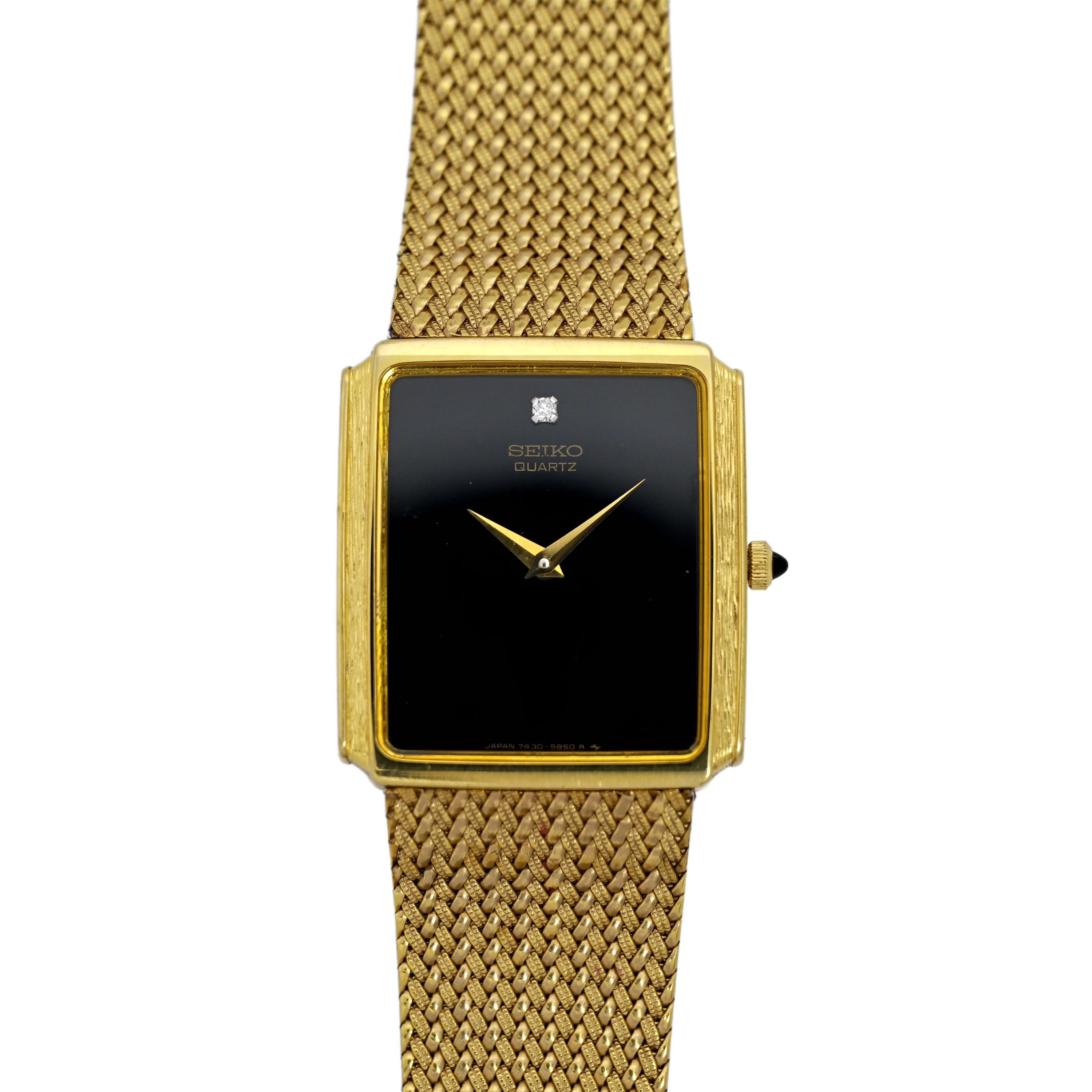 Seiko 1986 Bark Gilt Diamond Dial Tank Gold Plated Ladies  display picture 3
