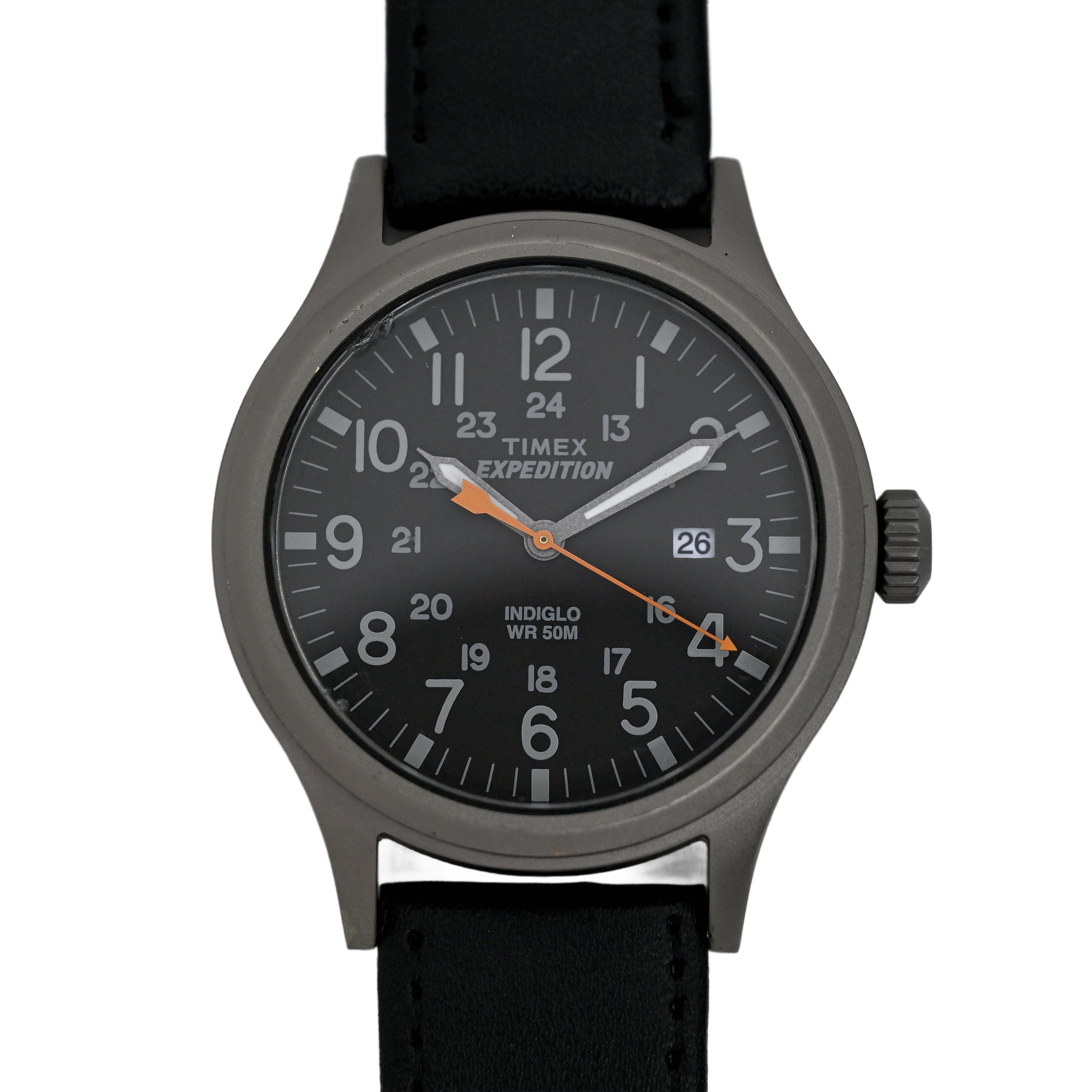 Timex Indiglo Military Dial Orange Hand Gunmetal Case 40mm