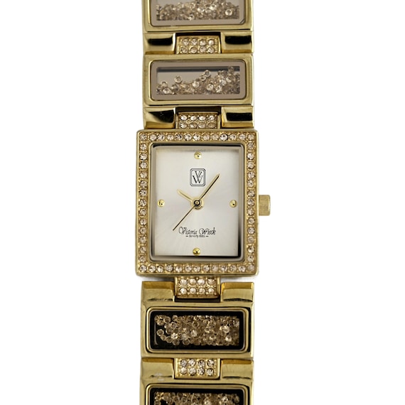 Victoria Wieck Gold Tone Square Crystal Bezel White Dial  display picture 1